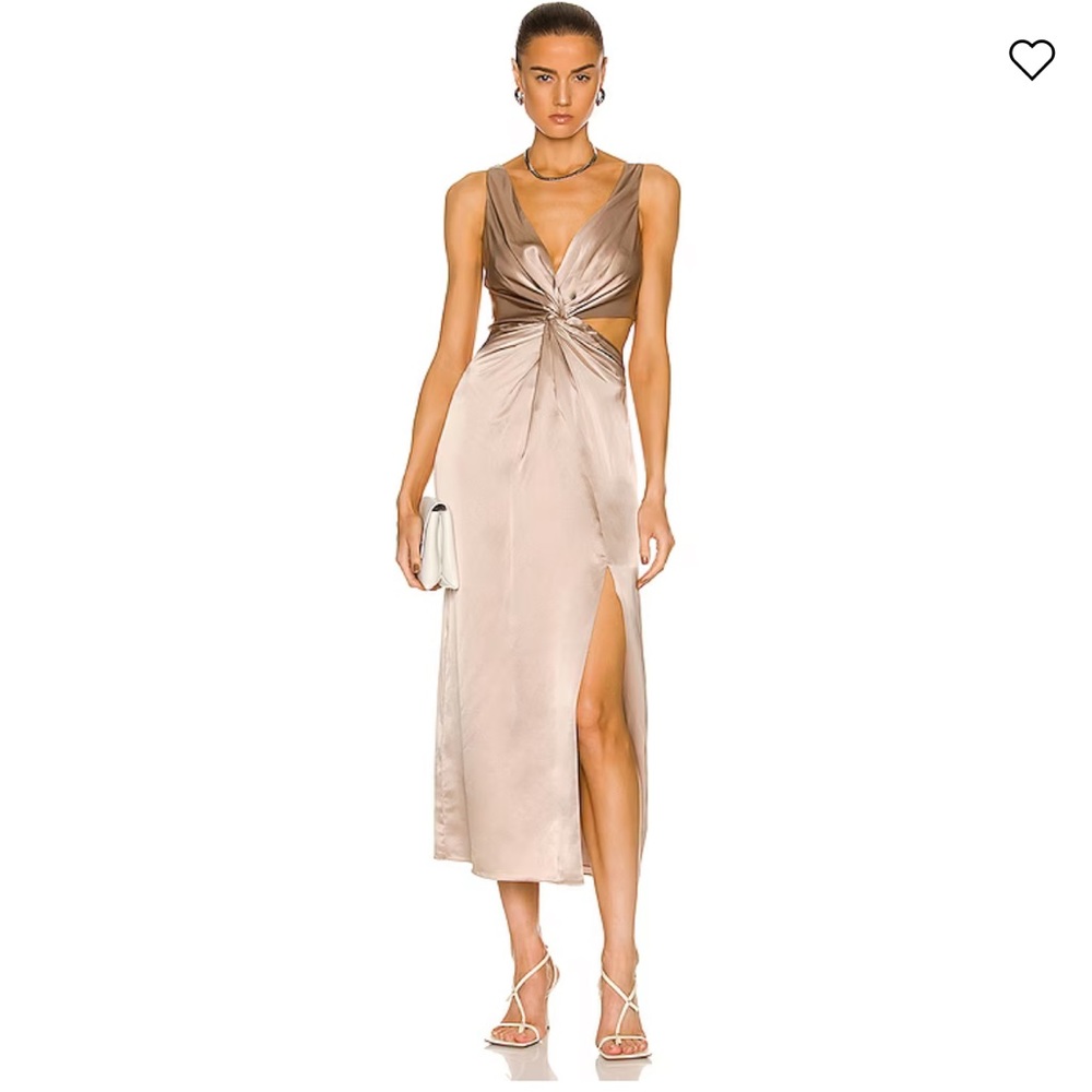 NICHOLAS Satin Twist Midi Dress in Champagne